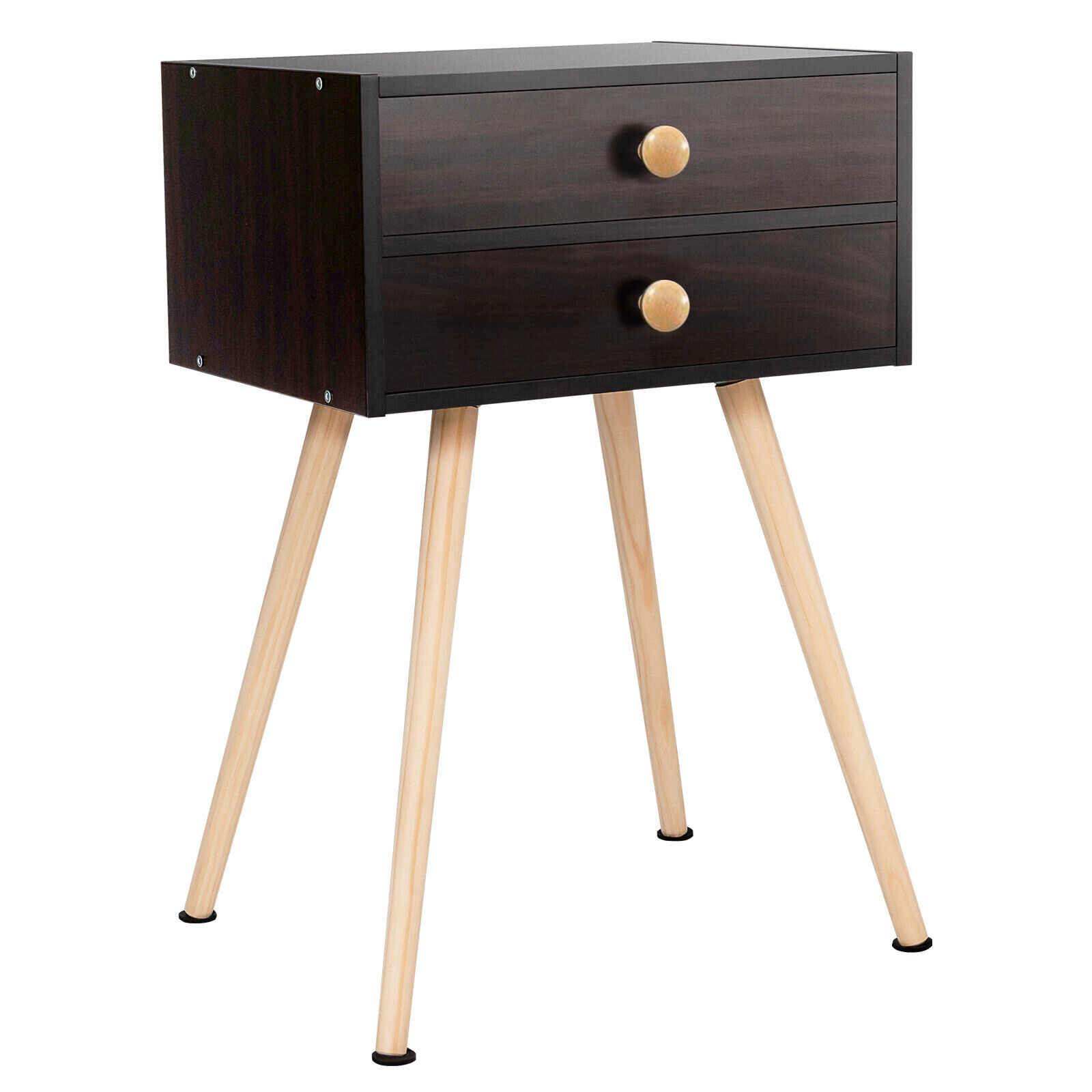 LJG Mid Century Modern 2 Drawers Nightstand in Natural