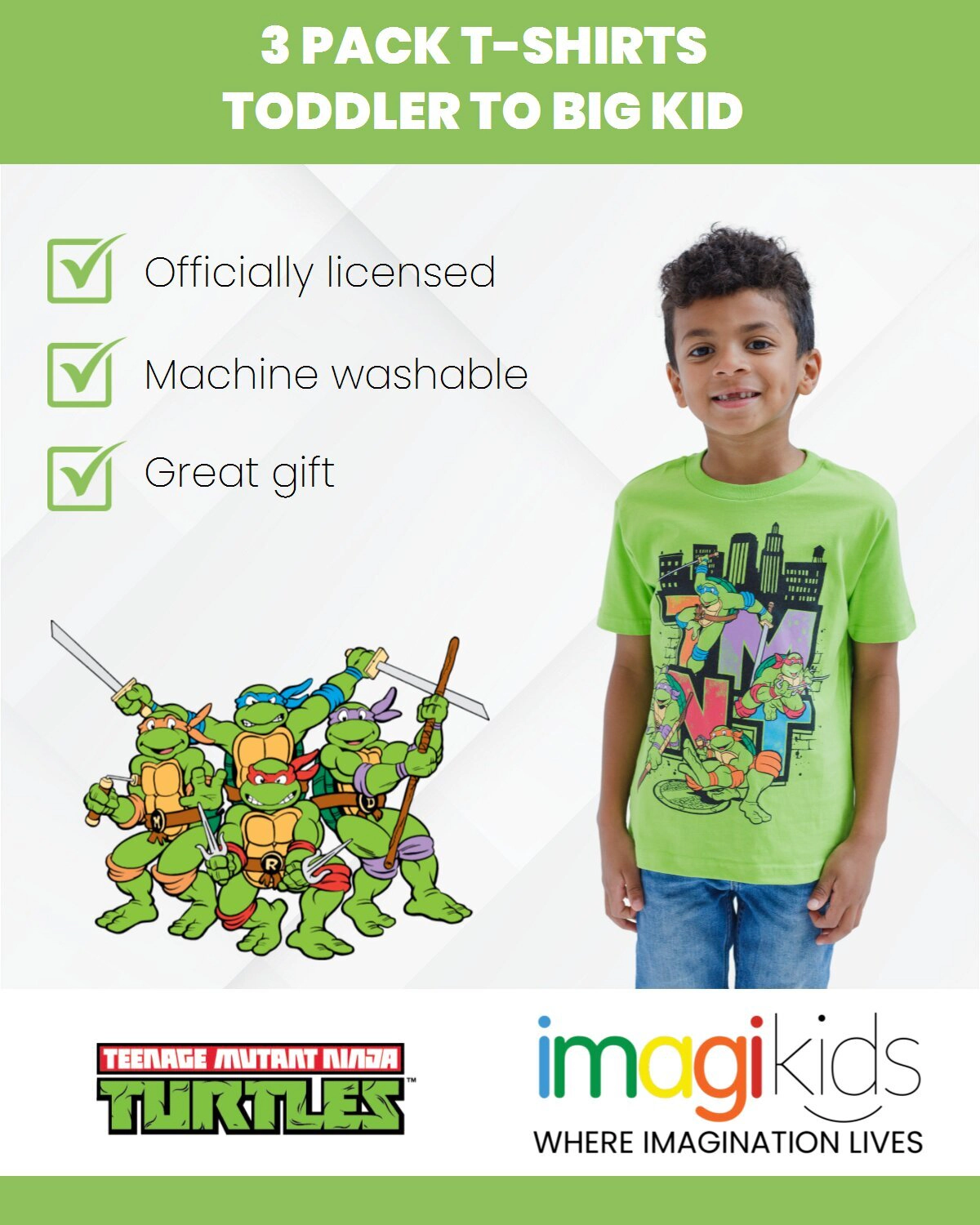 Teenage Mutant Ninja Turtles Boys' Sensory Friendly 3-Pack T-Shirts