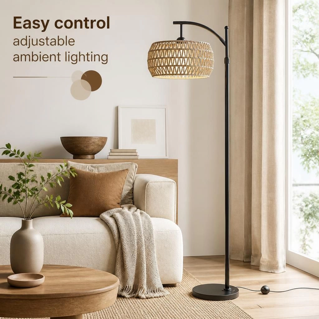 ELEMENT ACE Woven Rattan Metal Flush Mount Ceiling Light