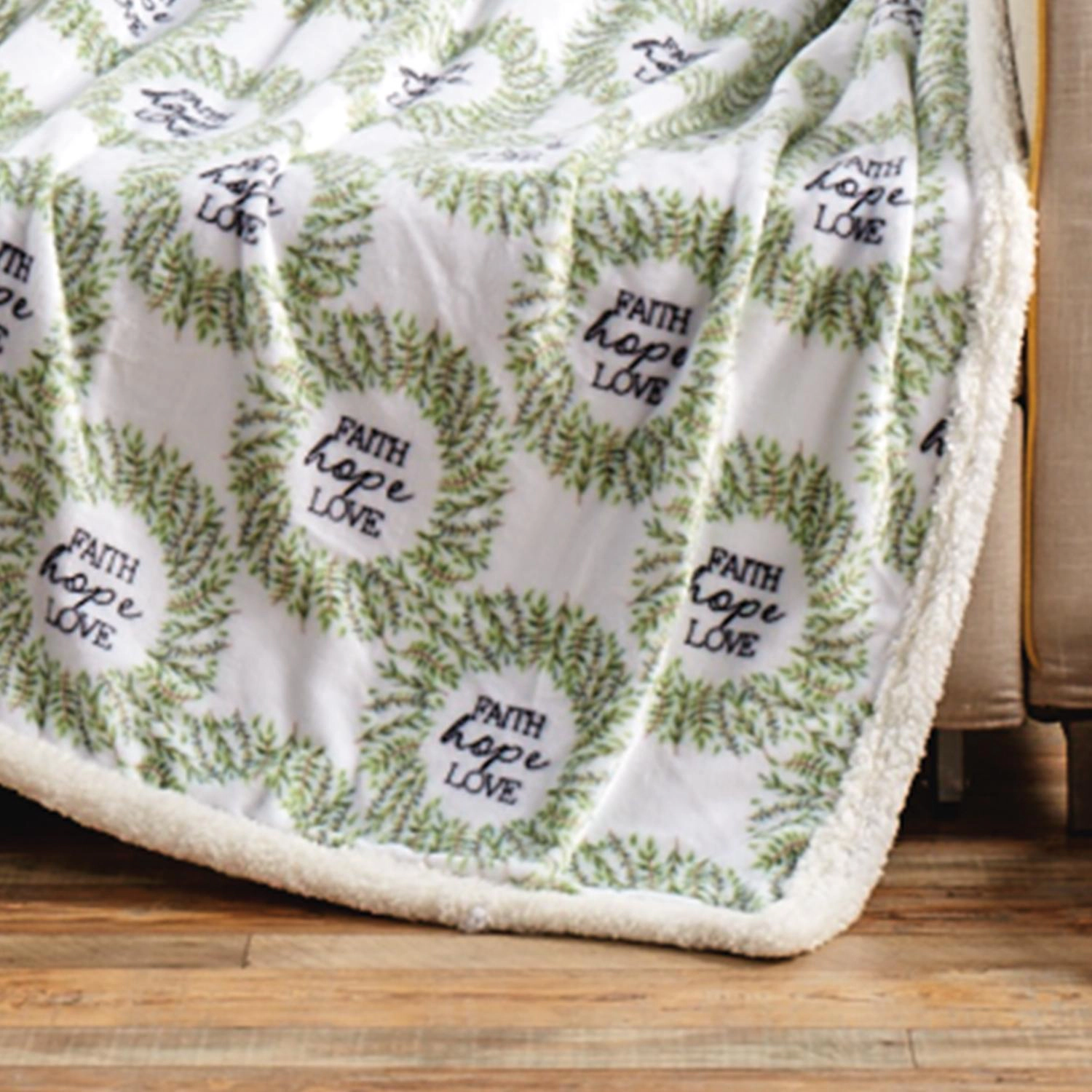 Plazatex Faith, Hope & Love with Sherpa Plush Decorative All Season Plum Throw Blanket 50" x 60" White