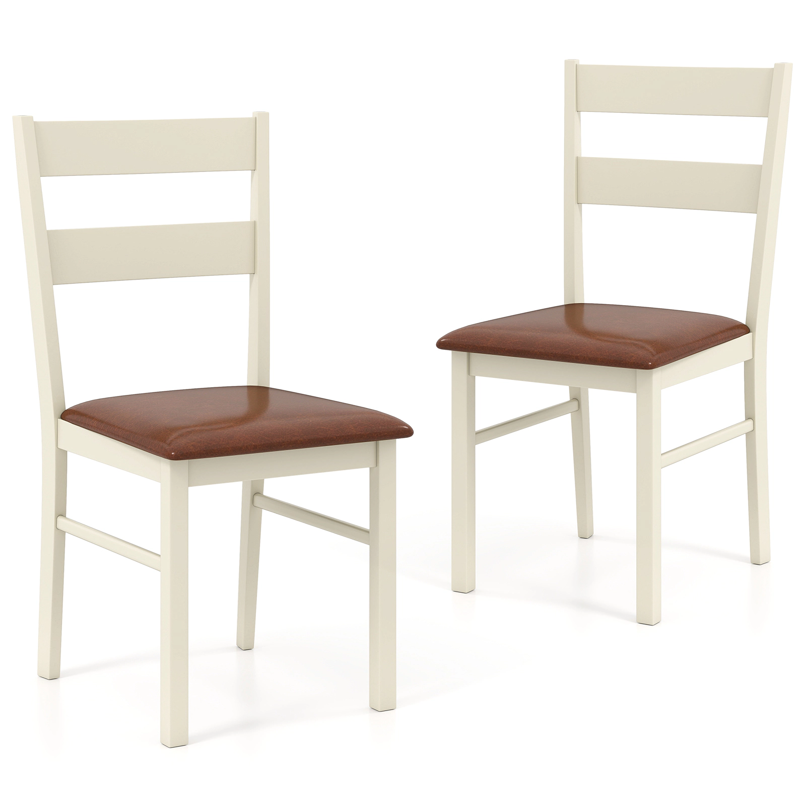 SUGIFT Wooden Dining Chair Set of 2 PU Leather Upholstered Armless Kitchen Chairs 275-Lb Capacity White+Brown