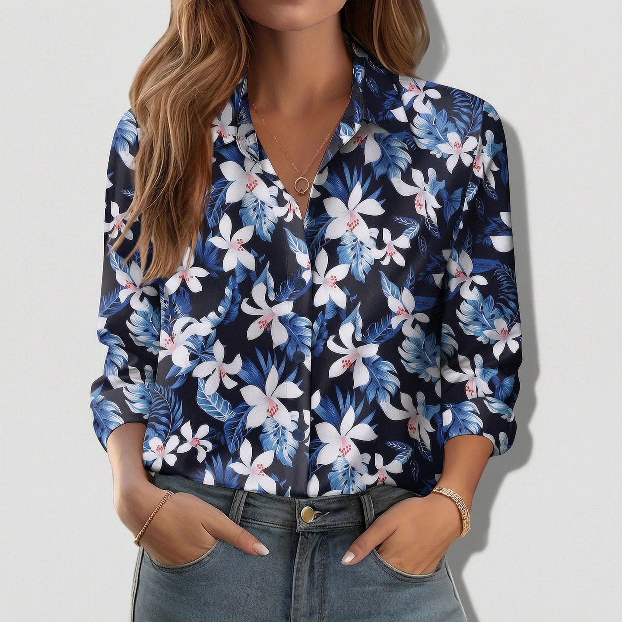 Zeagoo Women's Hawaiian Button Down Shirts Casual Short Sleeve Floral Tropical Print Tunic Tops