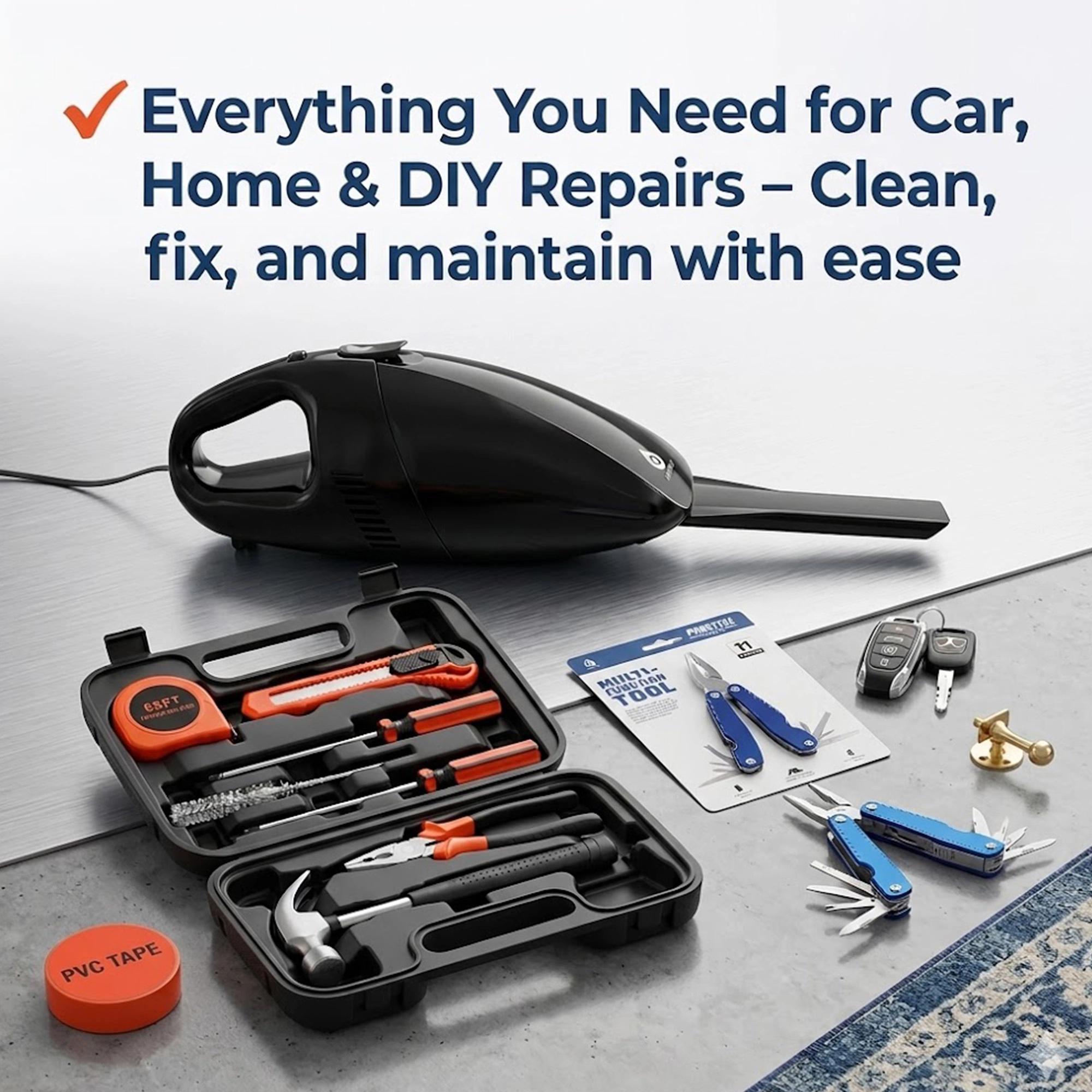 Pursonic Unisex Car Care & DIY Tool Essentials Car Vacuum, Tool Kit & Multifunction Tool Bundle