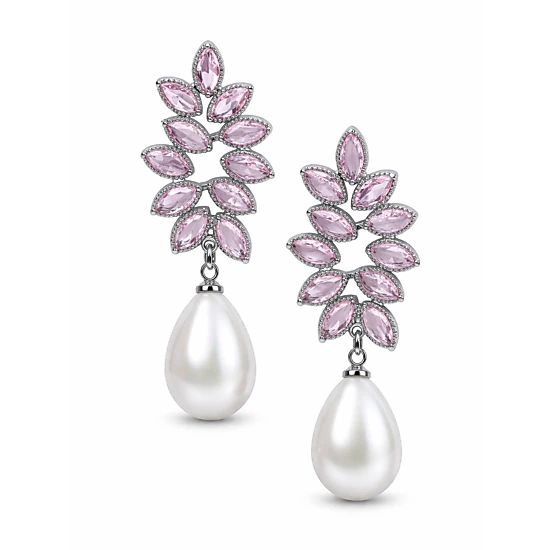 AGP PARIS Womens Marquise Leaf Pearl Drop Earrings