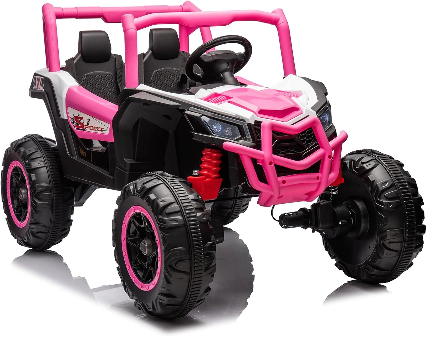 Enjyam 24V 2-Seater Kids Ride On UTV Truck, 4WD/2WD Electric Car w/ Remote, 4×35W Motors, Suspension, LED Light
