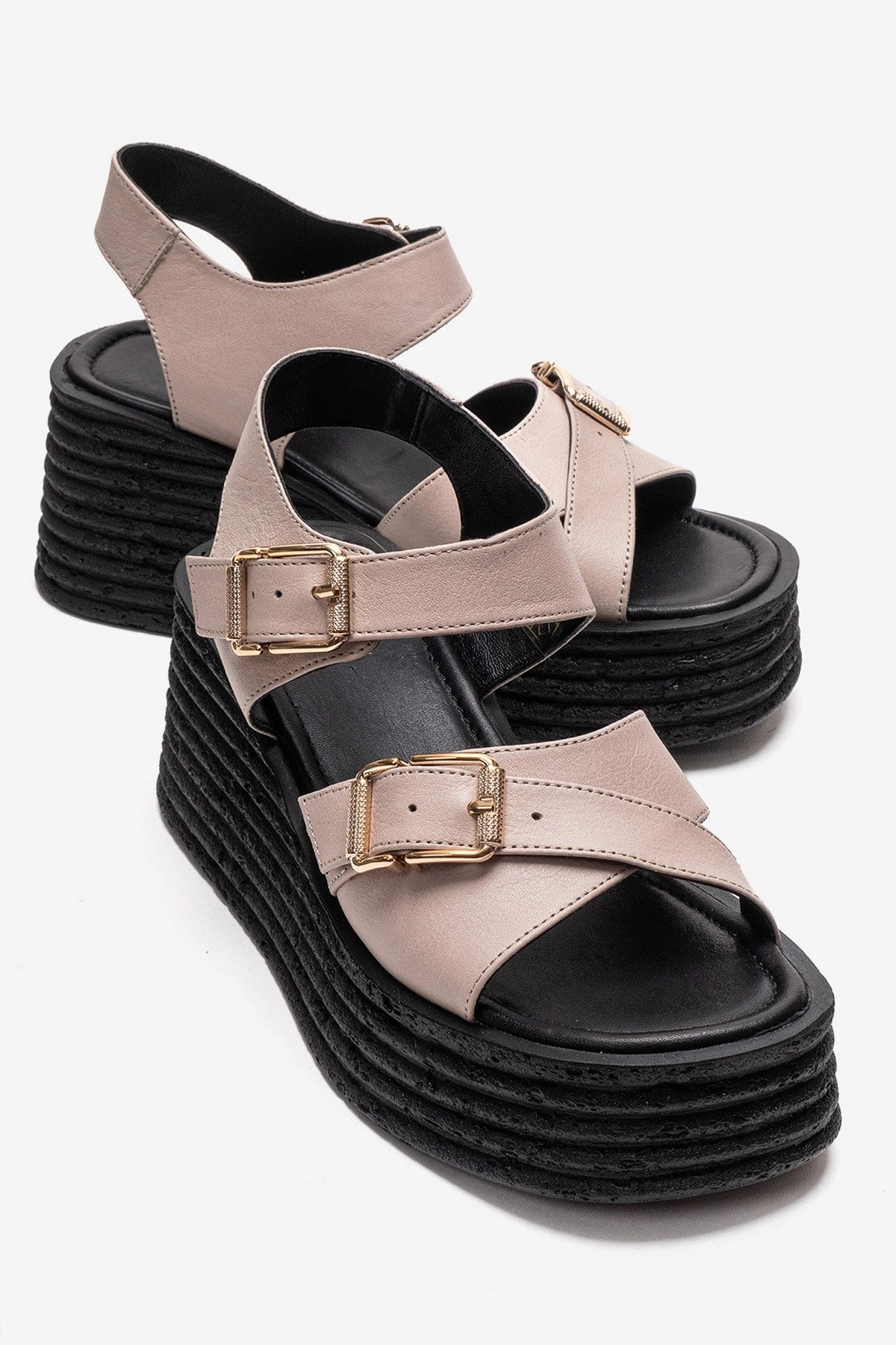 Forever & Always Womens Mirette Leather Platform Sandals