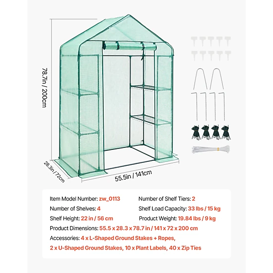 HONGGE Walk-in Greenhouse for Outdoors with PE Cover 2 Tiers Roll-Up Zipper Door Walk in Green House Portable Plant