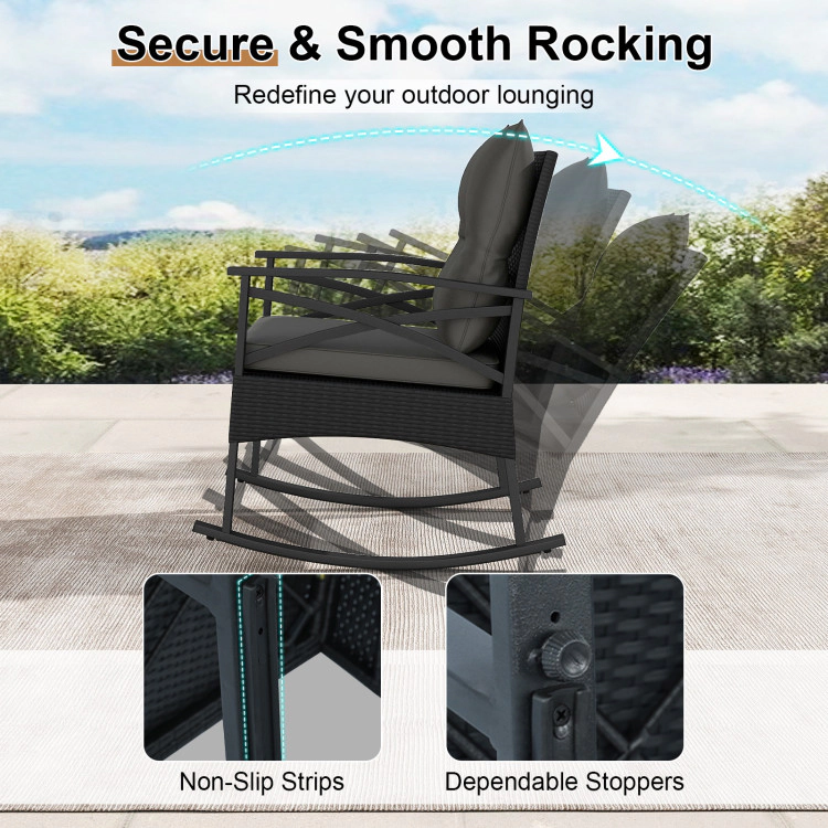 Hivvago 3 Pieces Outdoor Rattan Rocking Chairs Set With  2-Tier Side Table For Garden Backyard