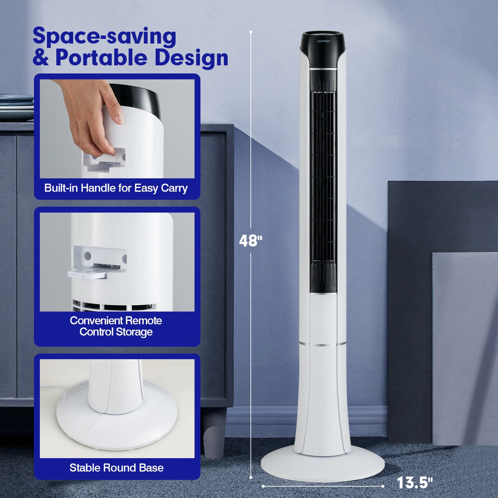 LJG Portable 48 Inches Tower Fan with Remote Control