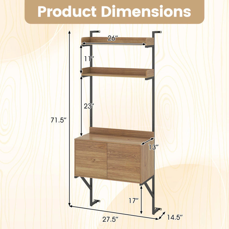 Hivvago Tall Ladder Shelf with Storage Cabinet Narrow Wall Mounted Ladder Bookcase