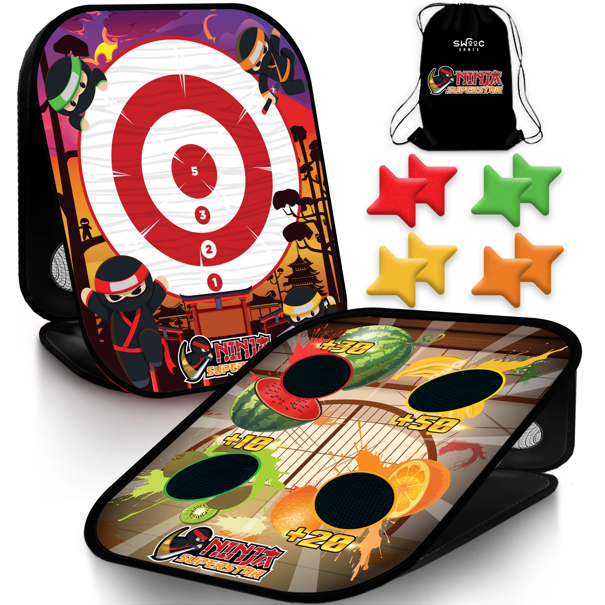 Swooc Games | Ninja Superstar™ | 2-in-1 Corn Hole Games for Kids