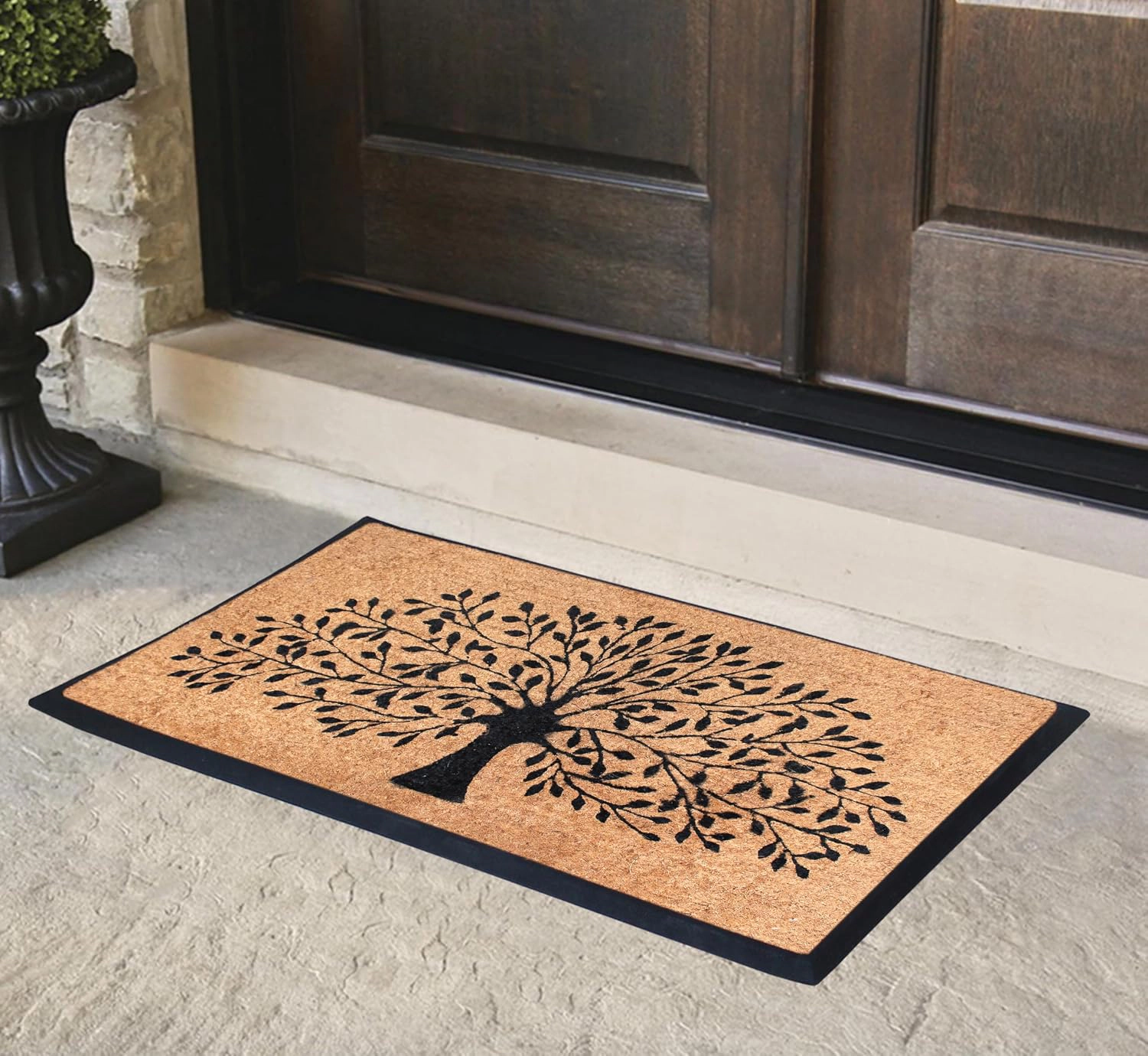 A1HC Coir and Rubber Door Mat 30x48 Inches Anti-Shed Fade-Resistant Heavy Duty Shredding Tree Black