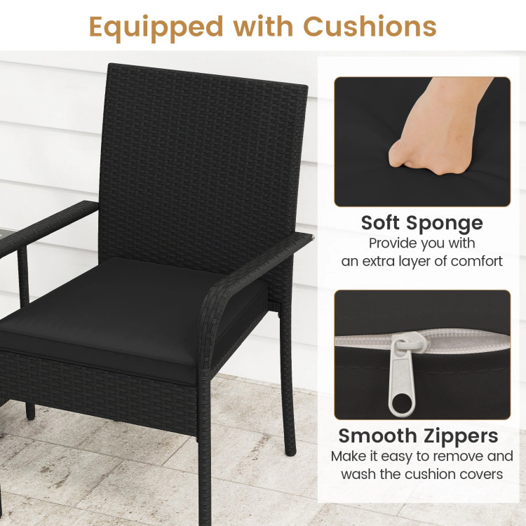Hivvago 3 Piece Patio Furniture Set With Seat Cushions And Tempered Glass Tabletop