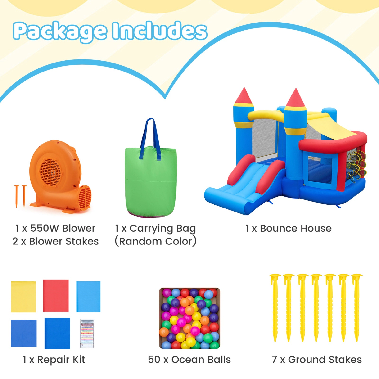 SUGIFT Slide Ball Pit Games and 550W Blower for Parties Kids Inflatable Bounce House