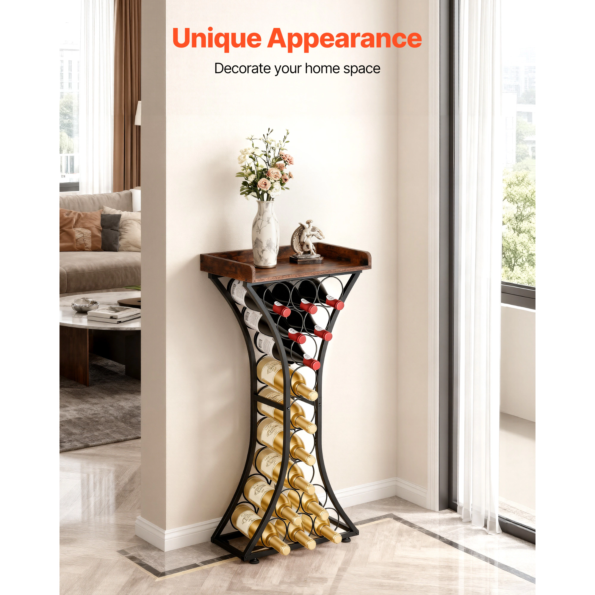 HONGGE Freestanding Wood Floor Wine Rack Storage Holder for Bar Kitchen