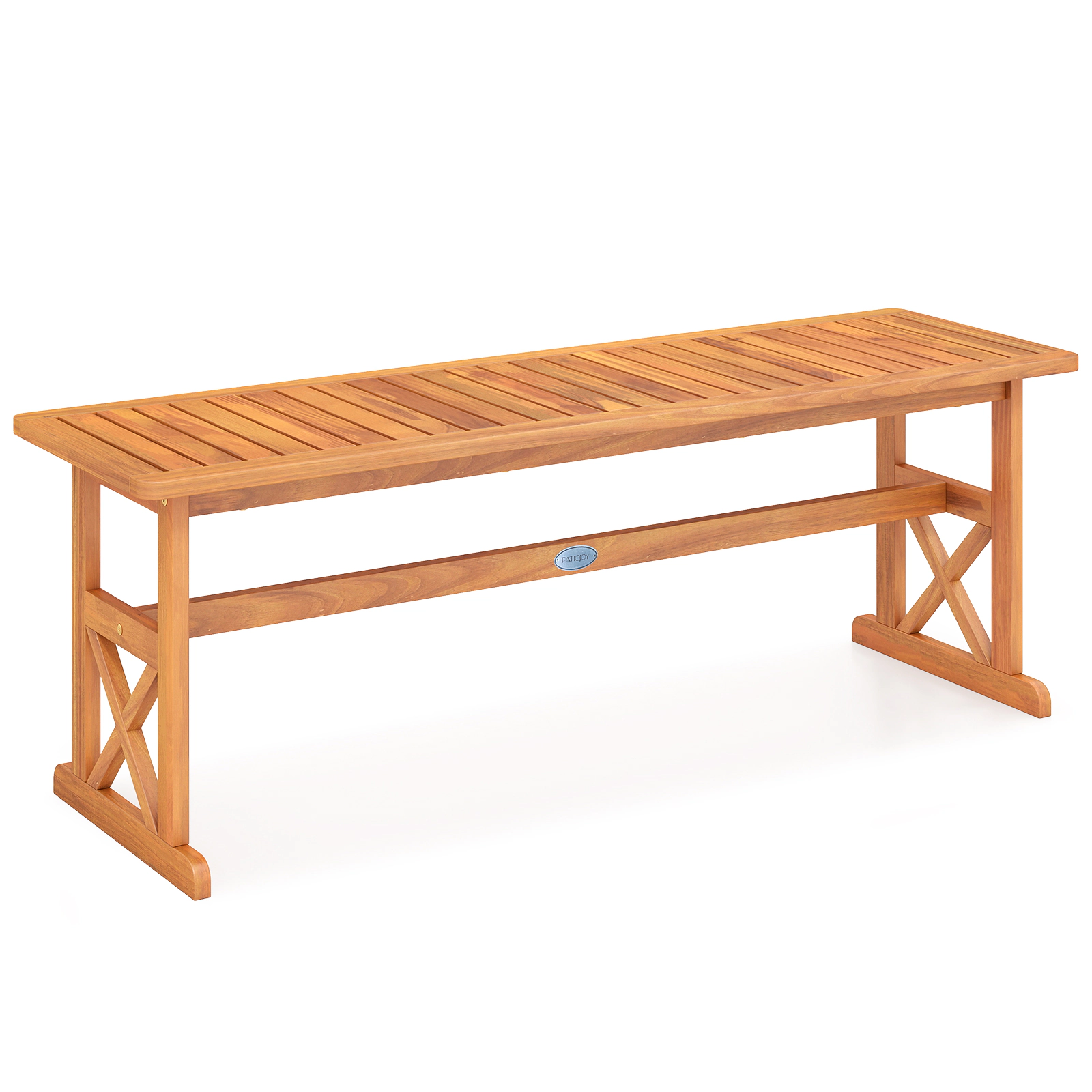SUGIFT 51-in Outdoor Acacia Wood Bench Slatted Seat 800-lb Capacity Natural 18-in High 1-Piece Outdoor Dining & Garden