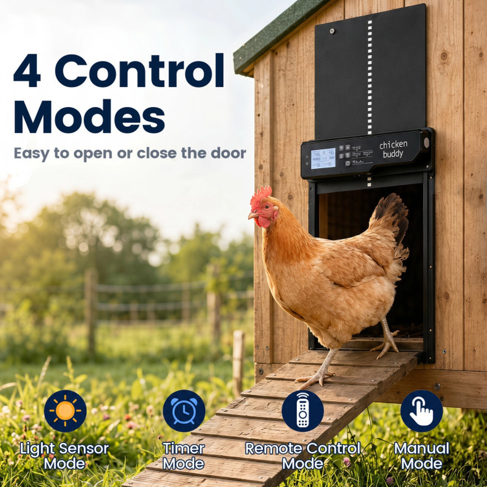 SUGIFT Solar Powered Automatic Chicken Coop Door with Remote Control and Light Sensor Timer Black