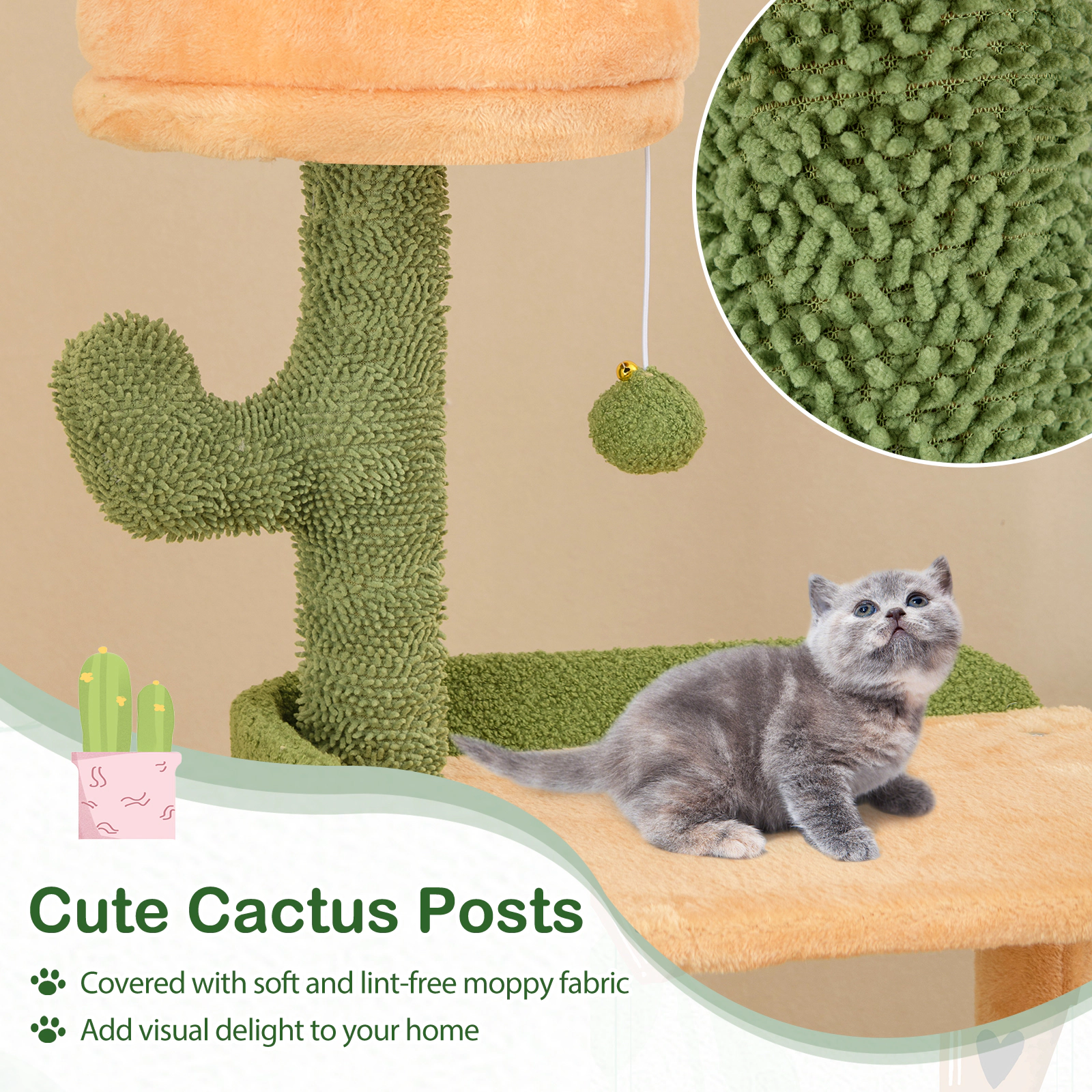 SlickBlue 63 Inch Cactus Cat Tree with Sisal Scratching Posts and Board for Indoor Cats