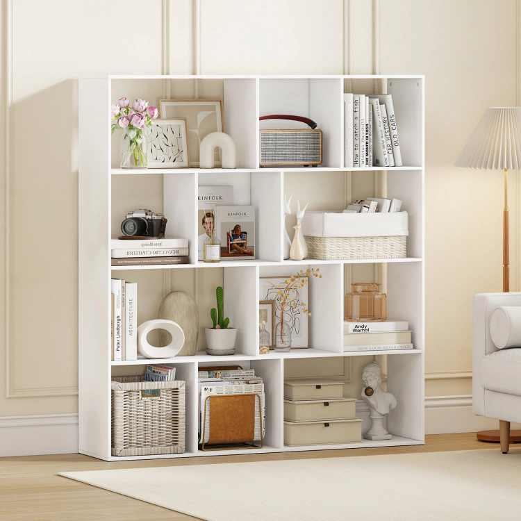 Hivvago Open Shelf Bookcase 4-Tier Modern Bookshelf with 12 Storage Compartments