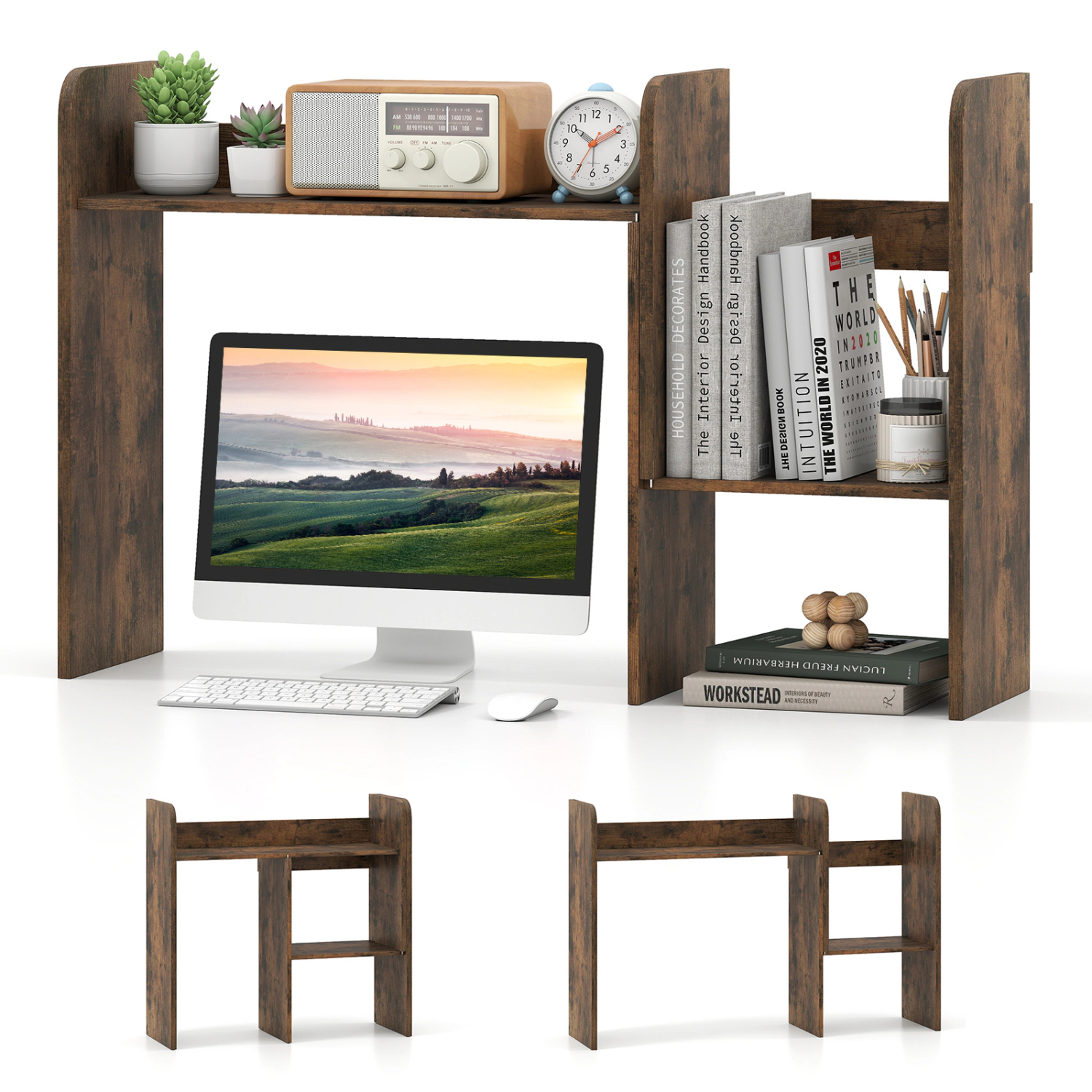 LJG Expandable Desk Bookshelf with Open Cubes and Desktop Display Rack