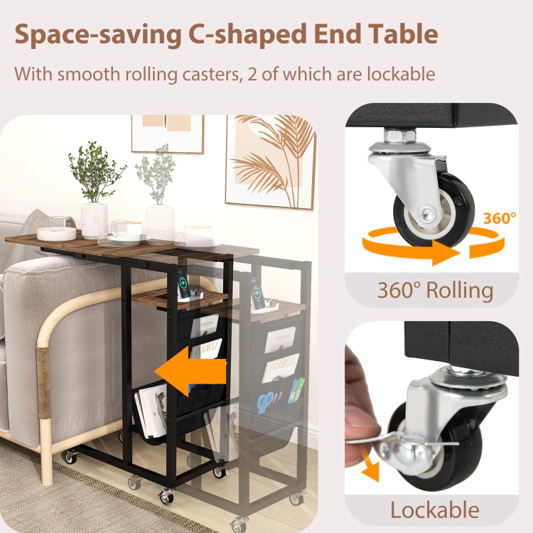 Hivvago C-Shaped End Table With Charging Station And Retractable Tabletop-Coffee