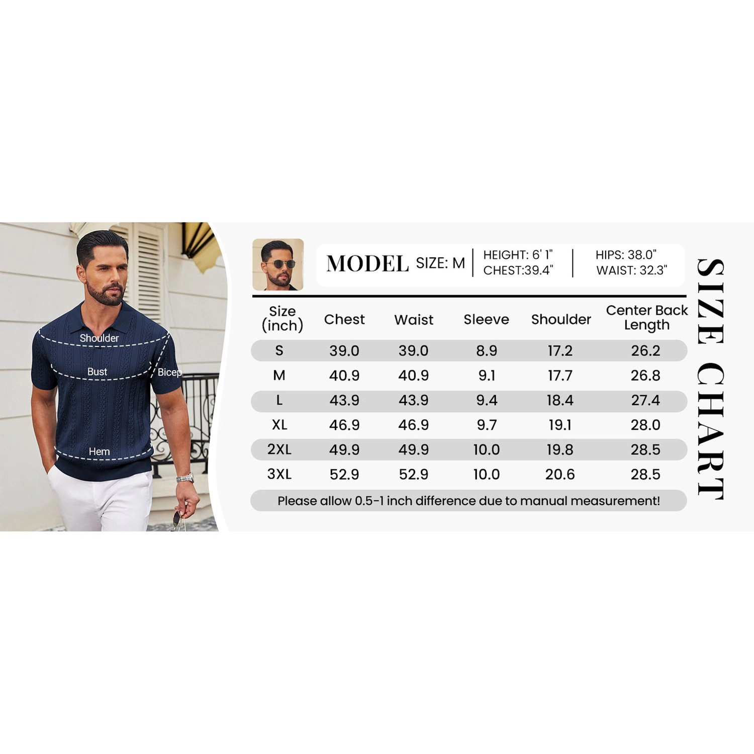 COOFANDY Short Sleeve Knit Polo Shirt V Neck Collared Cable Casual Tops