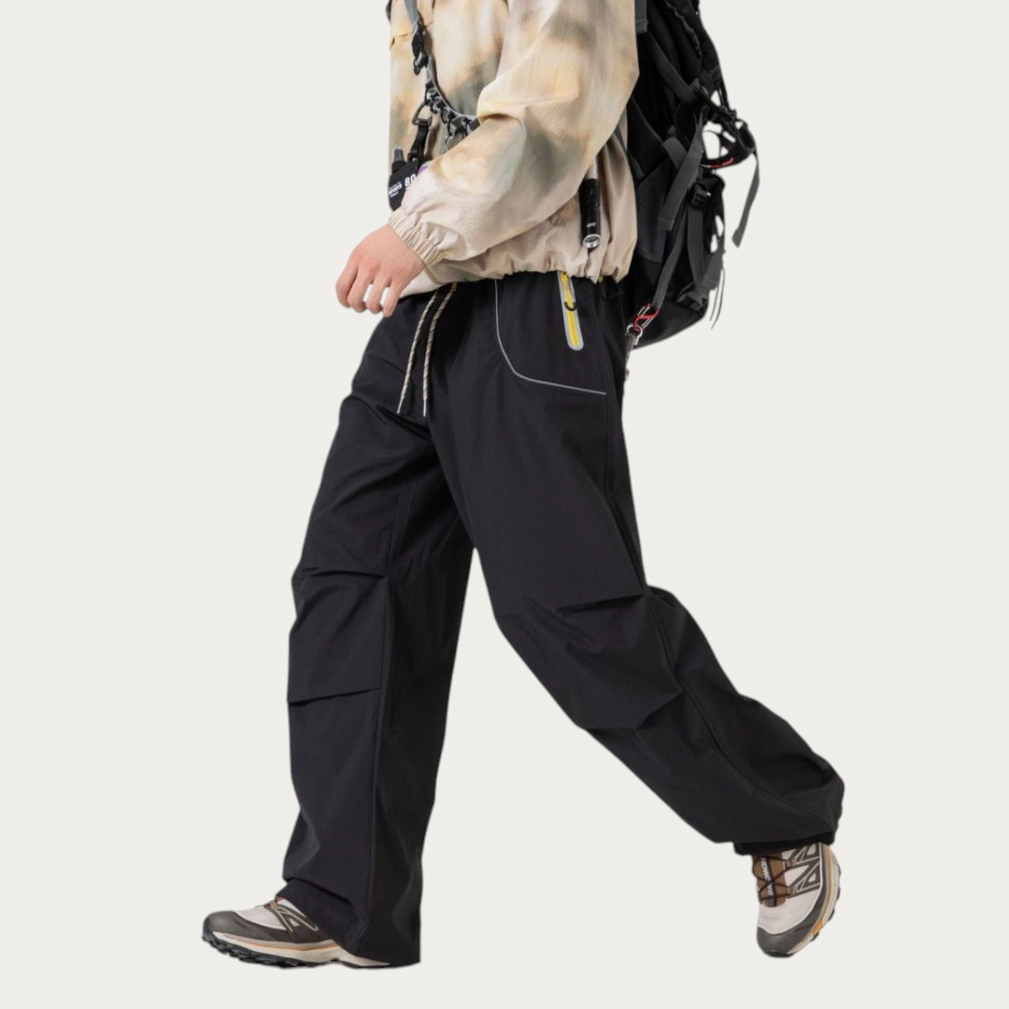 Anna-Kaci Men's Wide-Leg Cargo Pants with Oversized Pockets and Adjustable Drawstring Waist