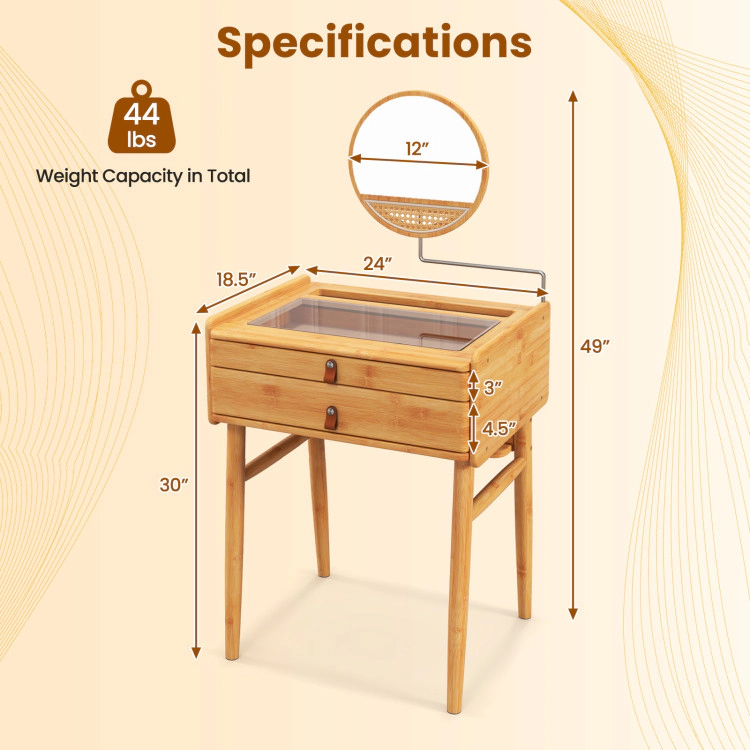 Hivvago Bamboo Makeup Vanity Table With Mirror With 2 Storage Drawers