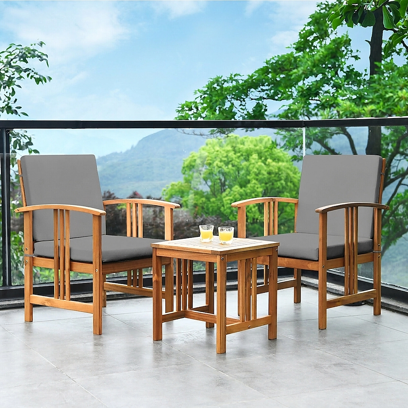 SUGIFT Outdoor Conversation Set with Armchairs and Table 360-lb Chair Capacity Gray