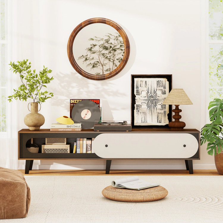 Hivvago Tv Stand For 80 Inch Tvs Mid Century Modern Entertainment Center With Sliding Door Cabinet