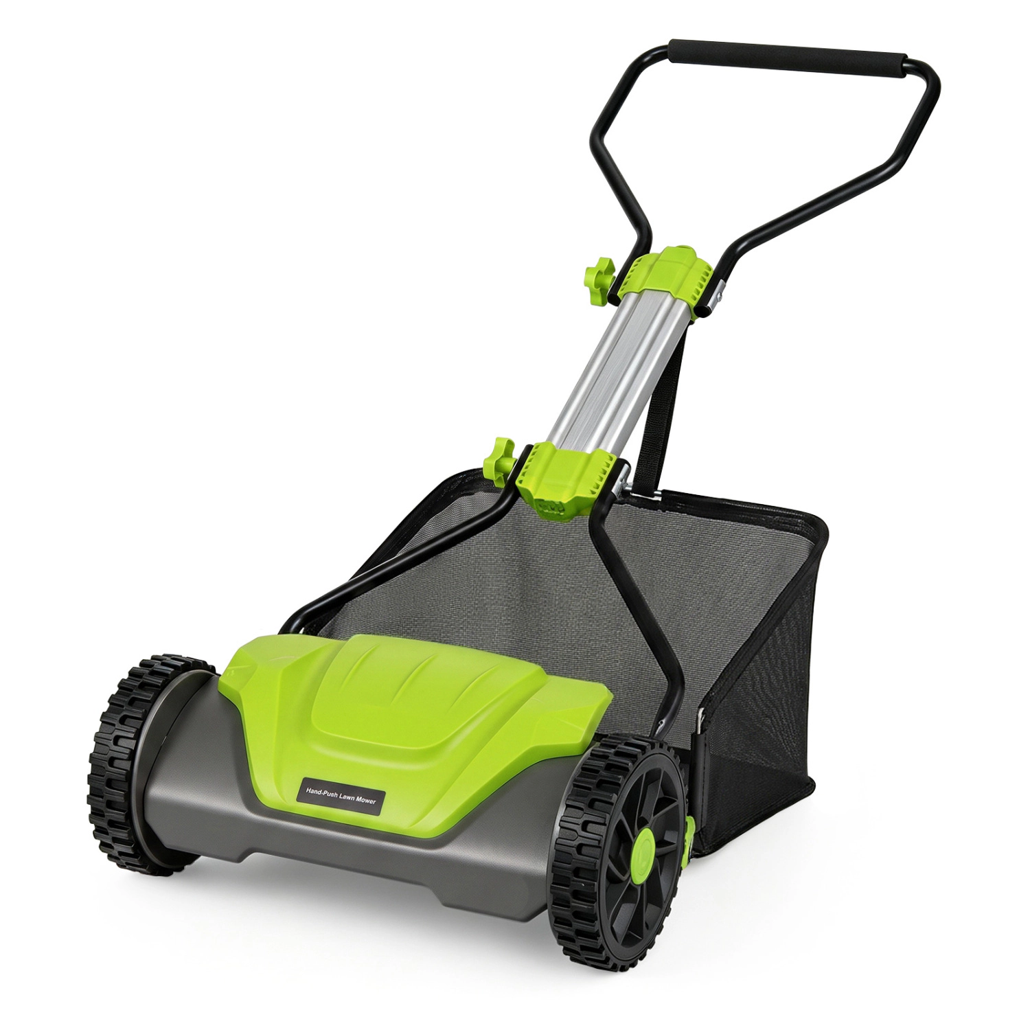 LJG 16 Inch Adjustable Cutting Heights 5-Blade Push Reel Lawn Mower with 8 Gal Removable Grass Catcher Bag