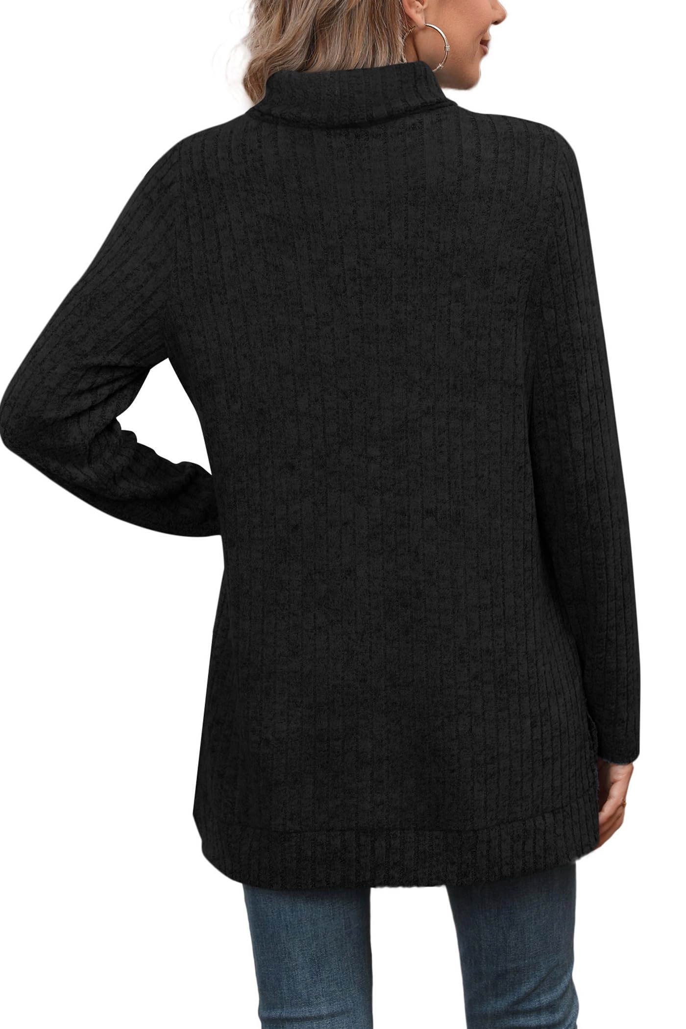Enchanted Funland Womens Turtleneck Ribbed Knit Long Sleeve Side Slit Sweater Tops