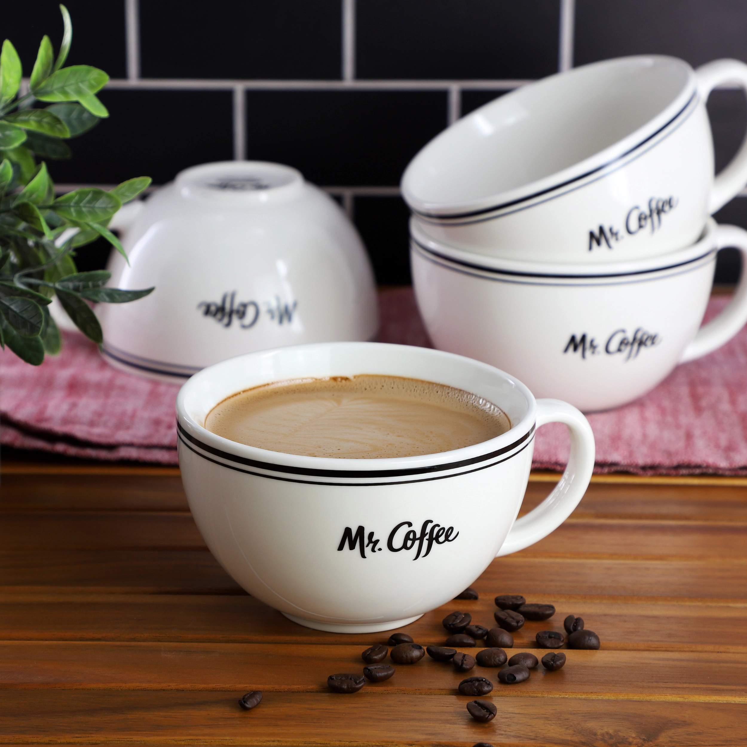 Mr. Coffee Downtown Diner 4 Piece 22 Ounce Fine Ceramic Mug Set in