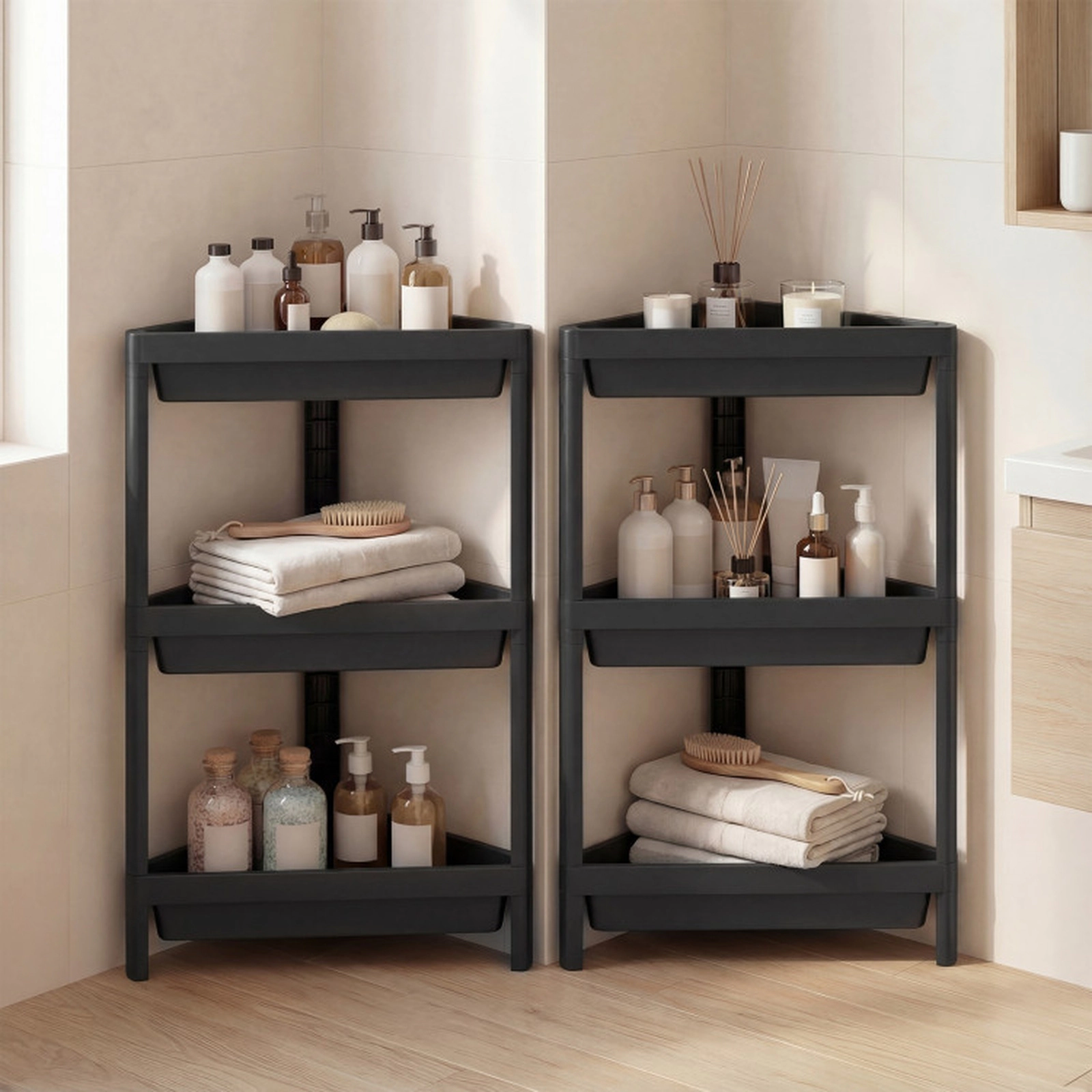 SUGIFT 2-Pack 3-Tier Waterproof Drainage Corner Shower Caddy Rack 10-in x 17.5-in x 26.5-in 18-lb per Shelf Black