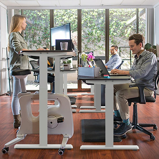 SUGIFT White Steel Hand Crank Sit-Stand Desk Frame, Adjustable Height, Tabletop Not Included
