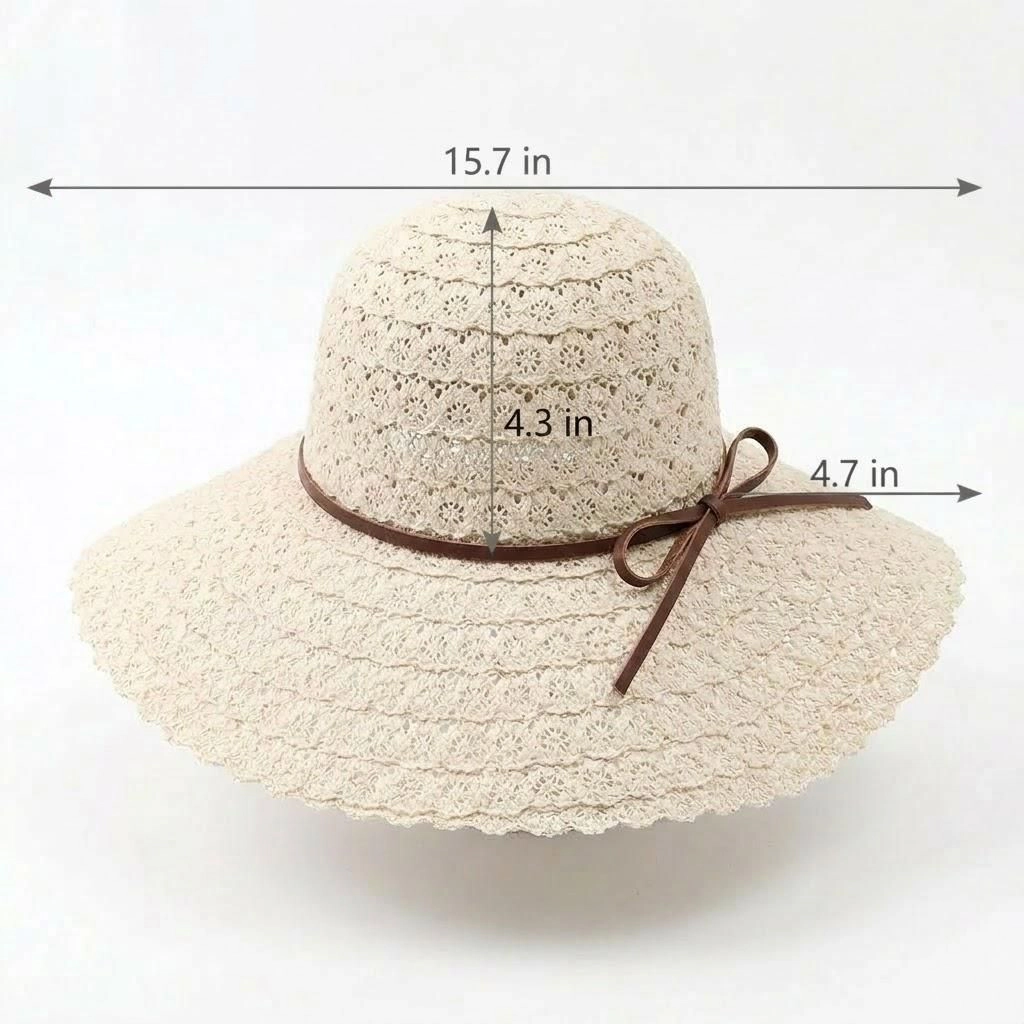 Anna-Kaci Women's Women Wide Brim Crochet Sun Hat Lightweight Breathable Straw with Chin Strap