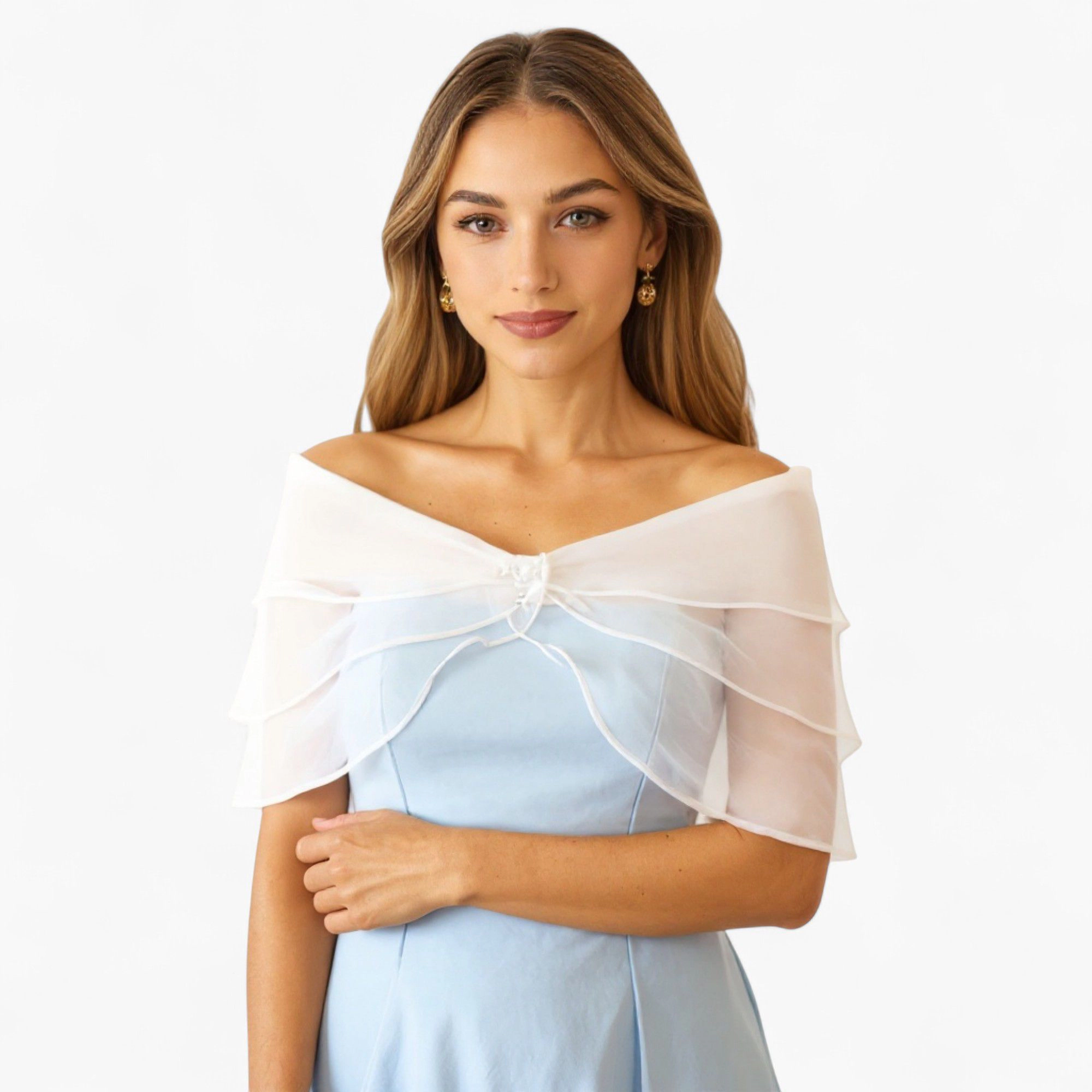 Anna-Kaci Womens Sheer Organza Off-Shoulder Ruffle Shoulder Shawl