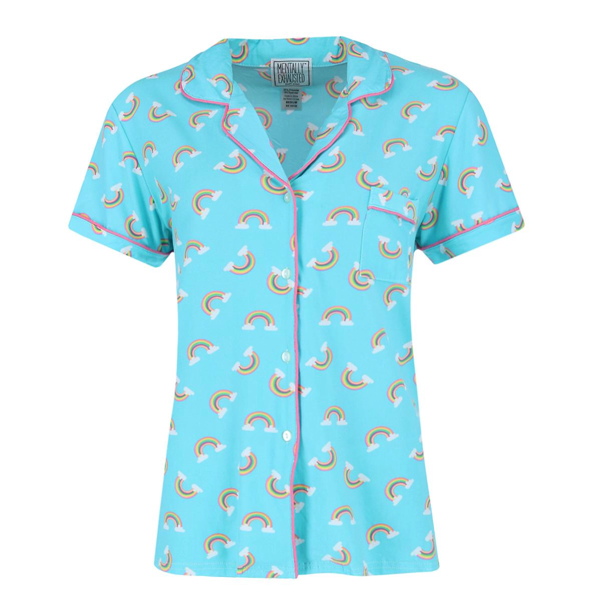Mentally Exhausted Women's Rainbow Notch Short Sleeve and Shorts Pajama Set