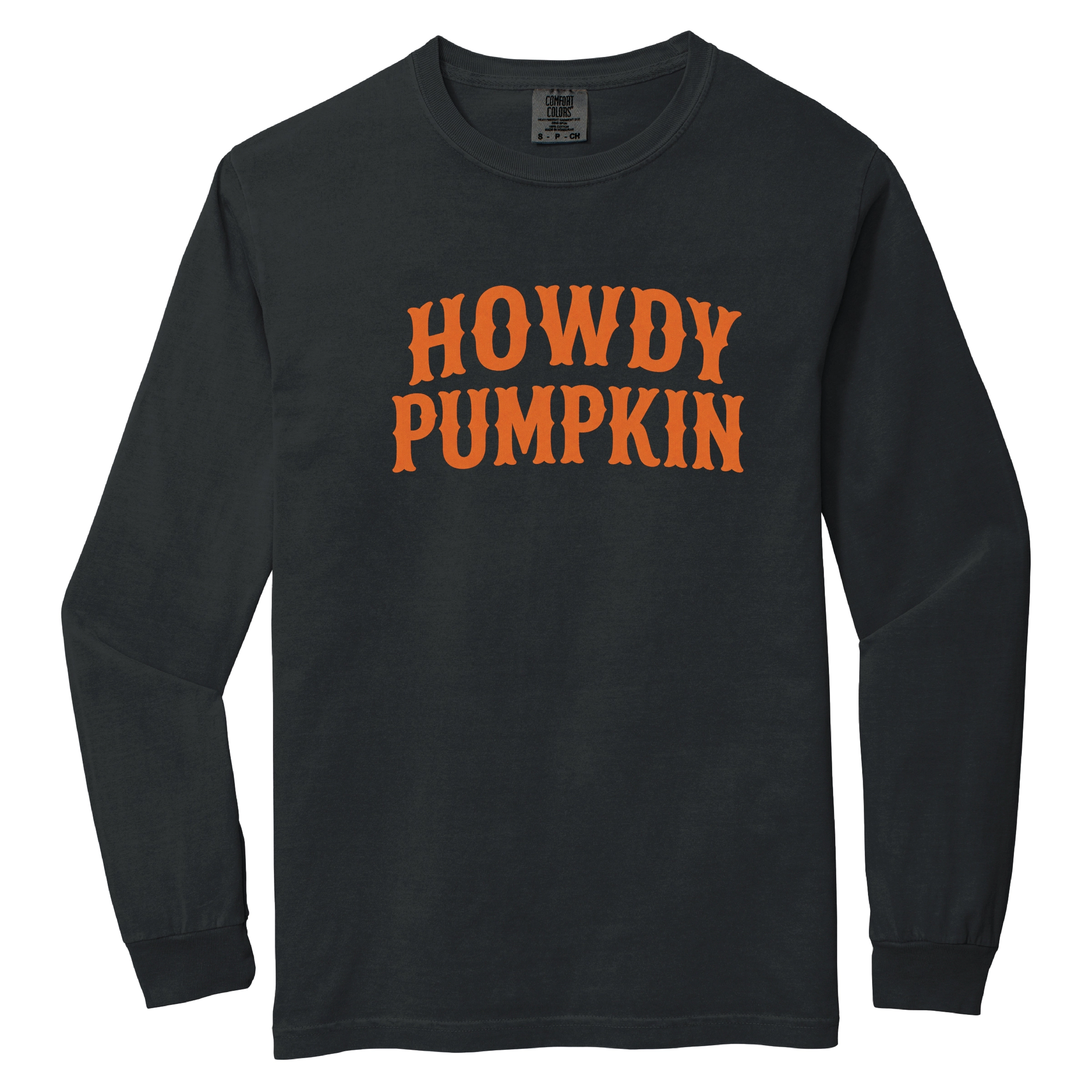 Simply Sage Market - Women's Garment Dyed Long Sleeve Graphic T-Shirt Howdy Pumpkin Western