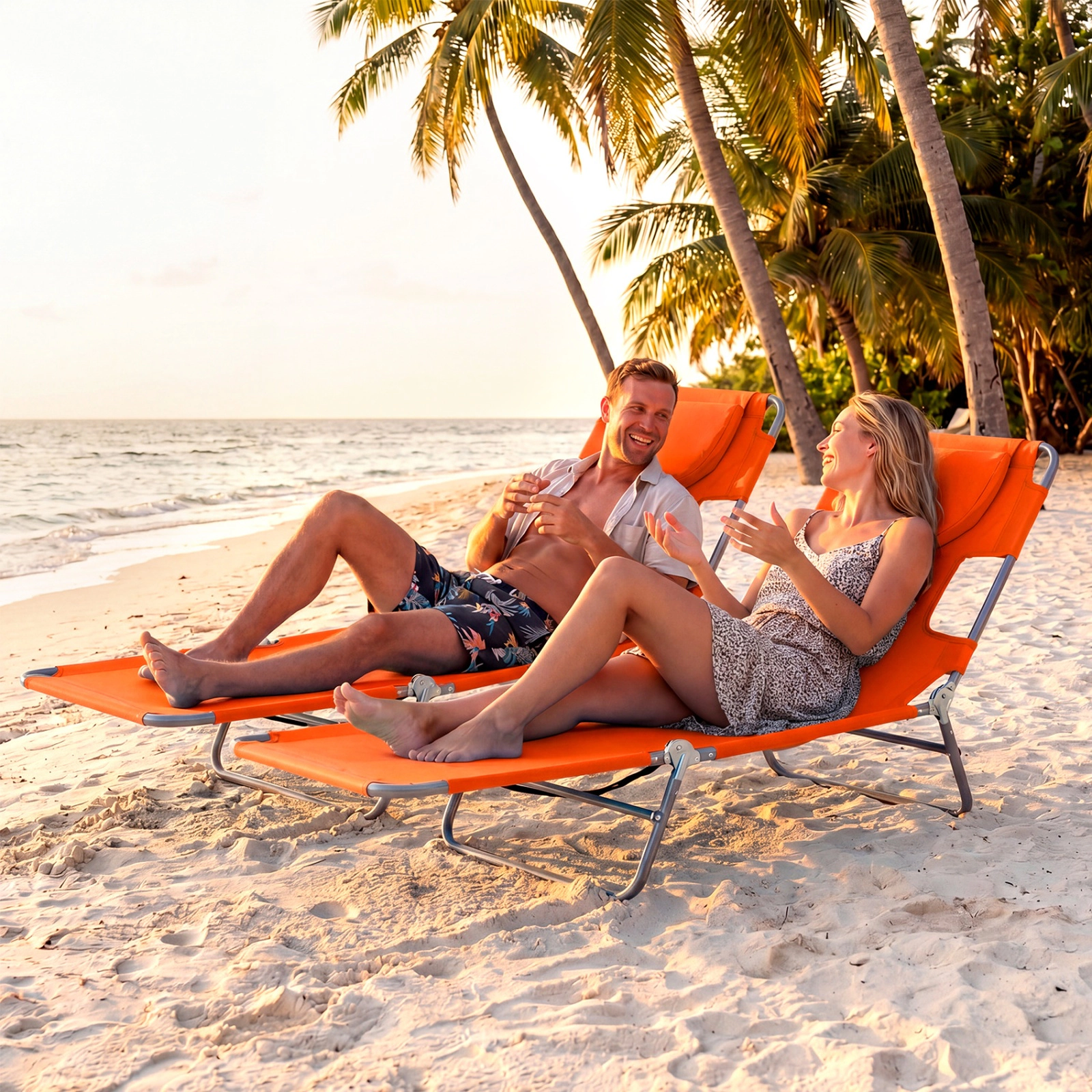 SUGIFT Folding Beach Lounge Chair with Adjustable 5-Position Backrest 330-Lb Capacity 72.5-in Lounge Length Orange