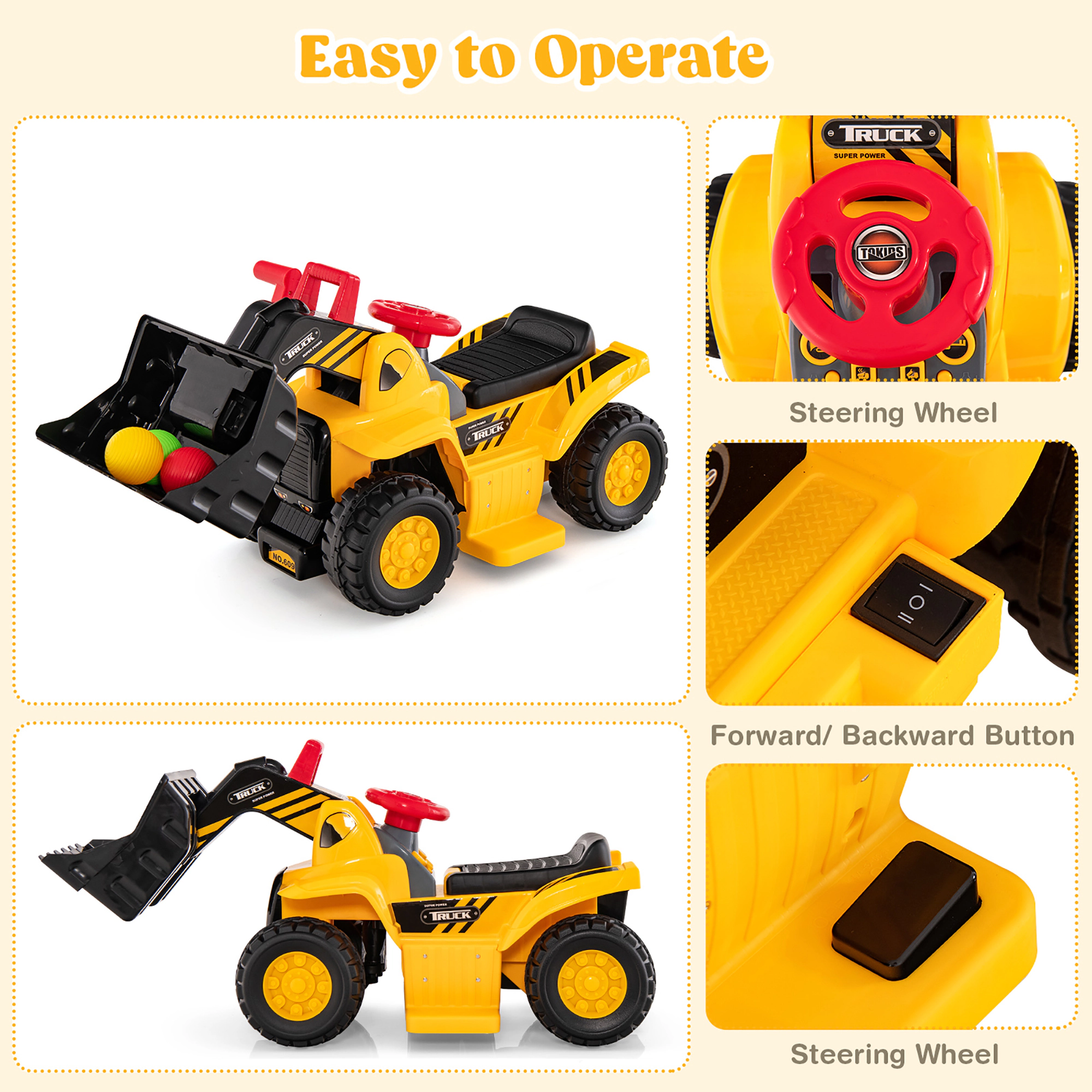Costway 6V Electric Kids Ride On Bulldozer Pretend Play Truck Toy with Adjustable Bucket