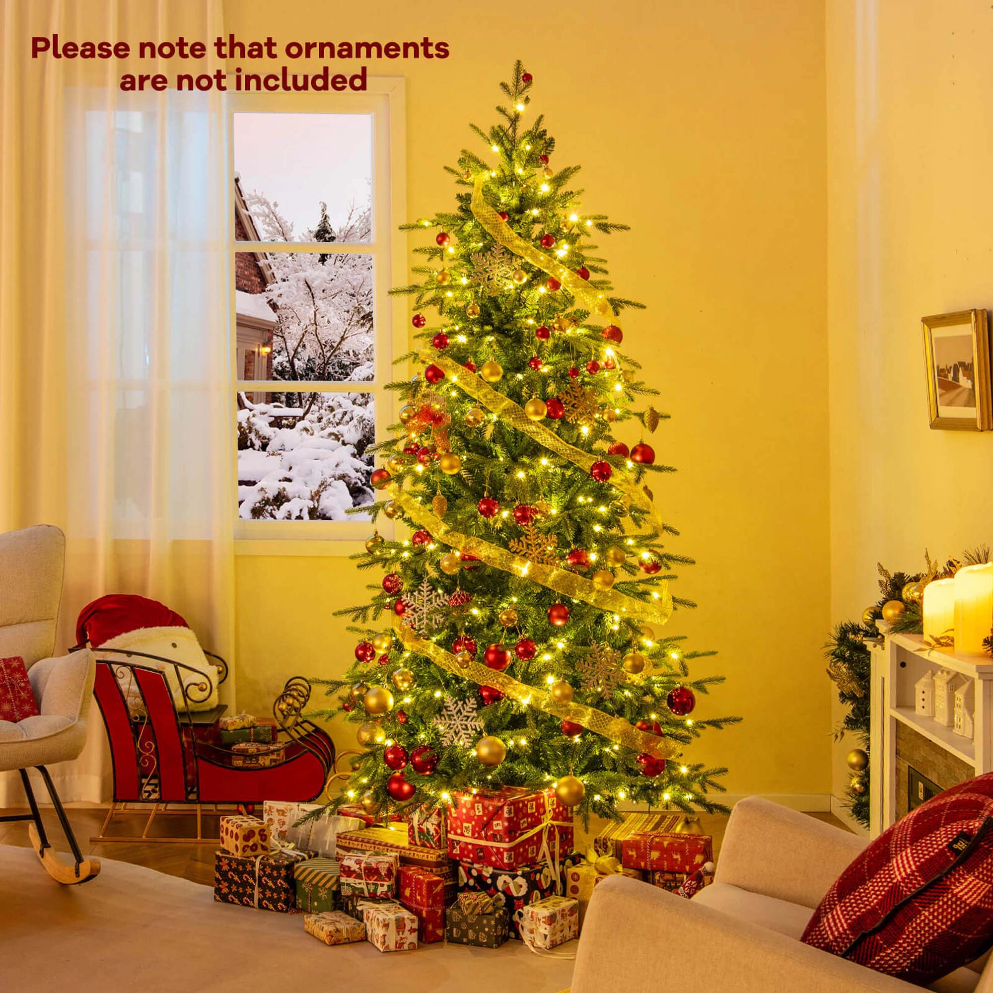 Costway 6/7.5/9 FT Artificial Christmas Tree with 714/1162/1770 Branch Tips 260/380/560 LED Lights 3 Timers Remote