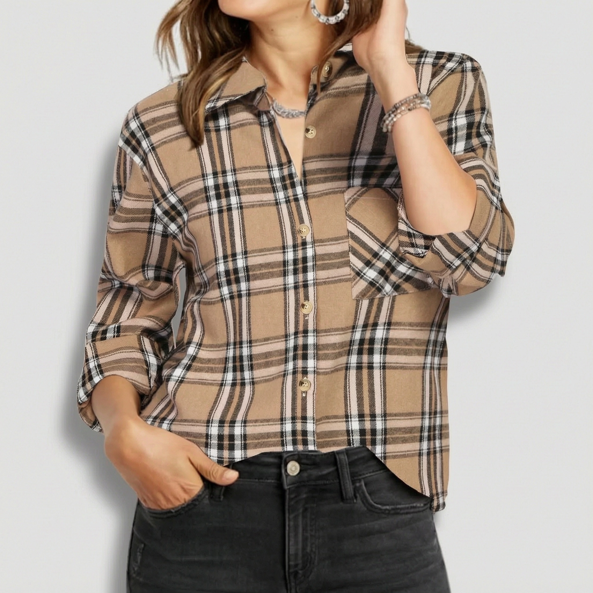 Zeagoo Women s Classic Collared Flannel Shirt Button Down Long Sleeve Casual Autumn Tops
