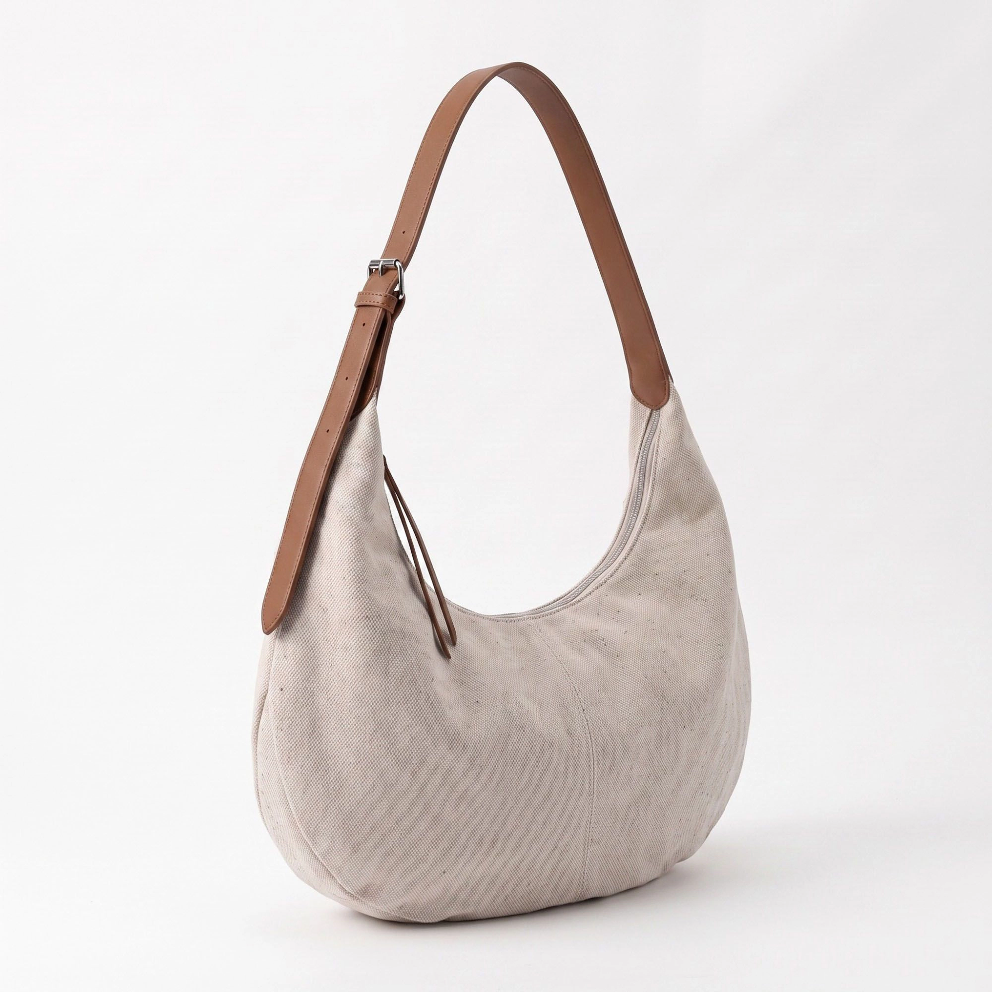 Alilang Women's Canvas Crescent Shoulder Bag with Adjustable Faux Leather Strap and Top Zipper 16x10x1.5in