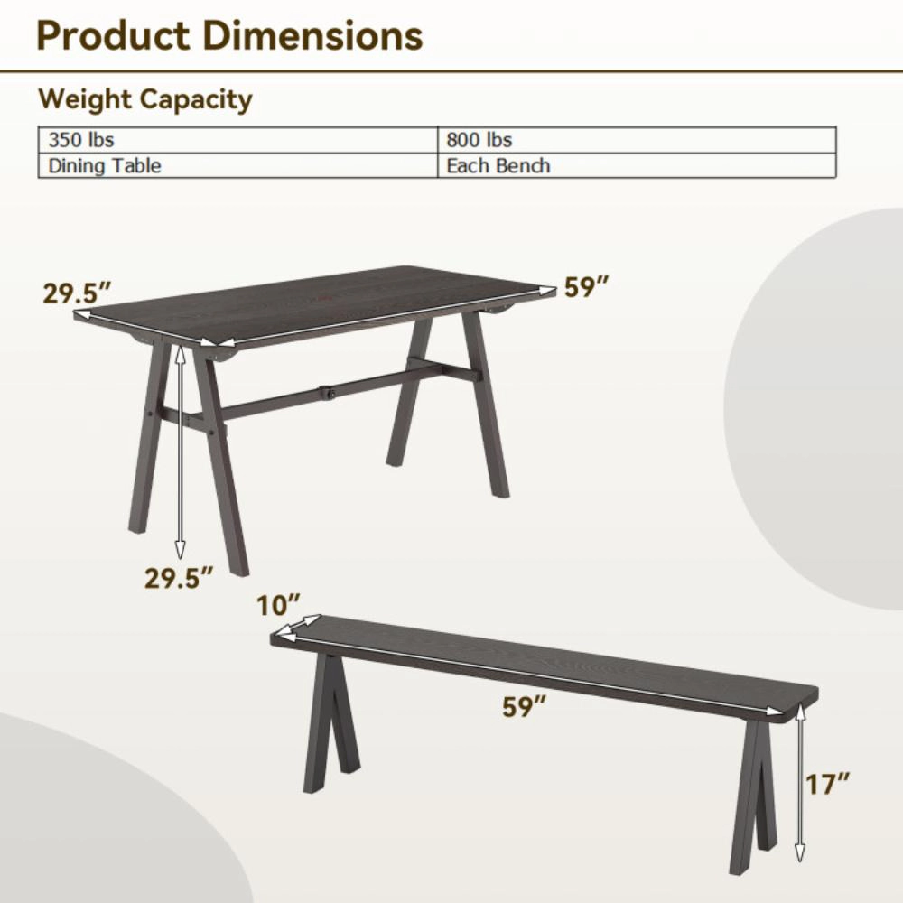 Hivvago 3 Pieces Outdoor Picnic Table And Benches Set For 6 People