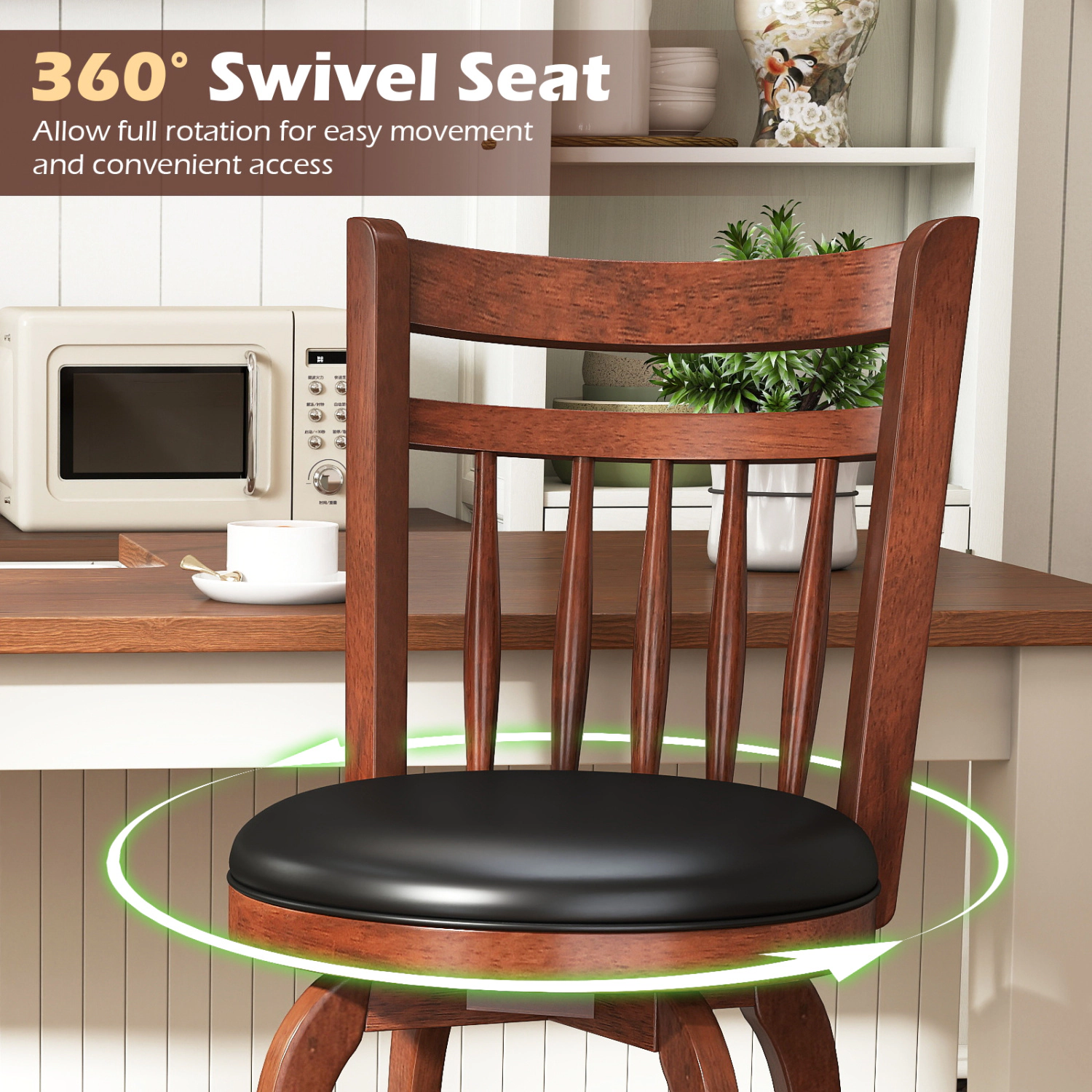 LJG Swivel Bar Stools Set of 2 Counter Height Faux Leather Upholstered Barstools