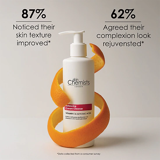 skinChemists Balancing Vitamin C & Glycolic Acid Cream Cleanser 200ml - For Acne, Blemishes & Large Pores
