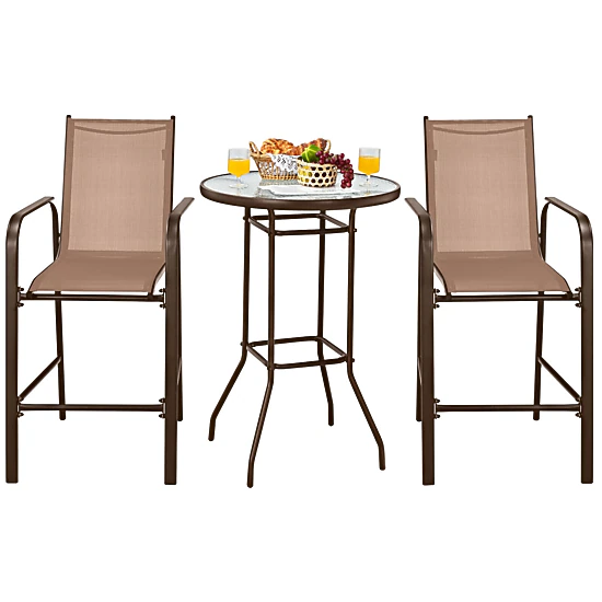SUGIFT 3-Piece Brown Patio Furniture Set with Bar Table 2 Stools and Footrests 45-in H 330-lb Per Stool