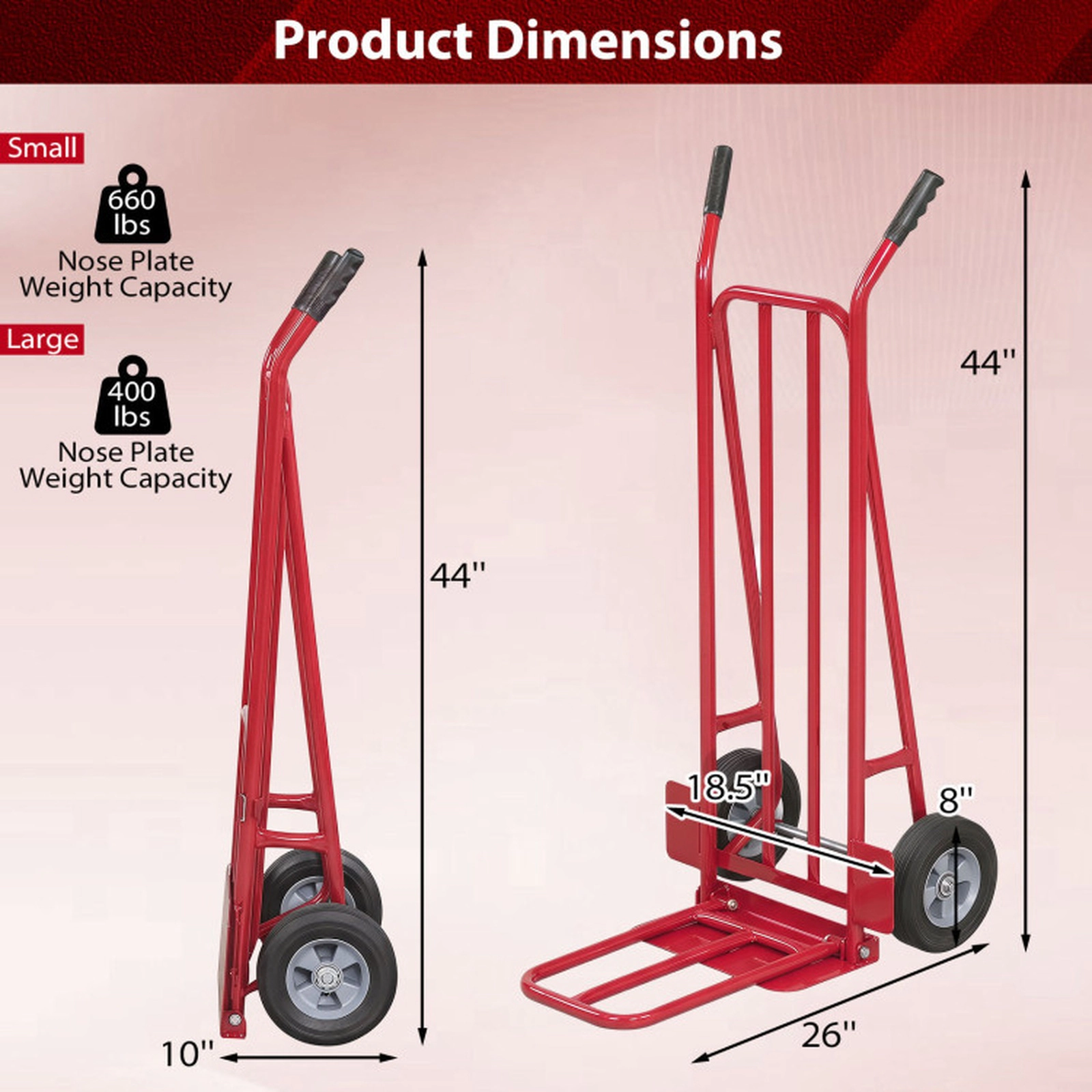 SUGIFT 660-lb Capacity Heavy Duty Convertible Folding Hand Truck Dolly Cart with Dual Nose Plates and 8-in Wheels