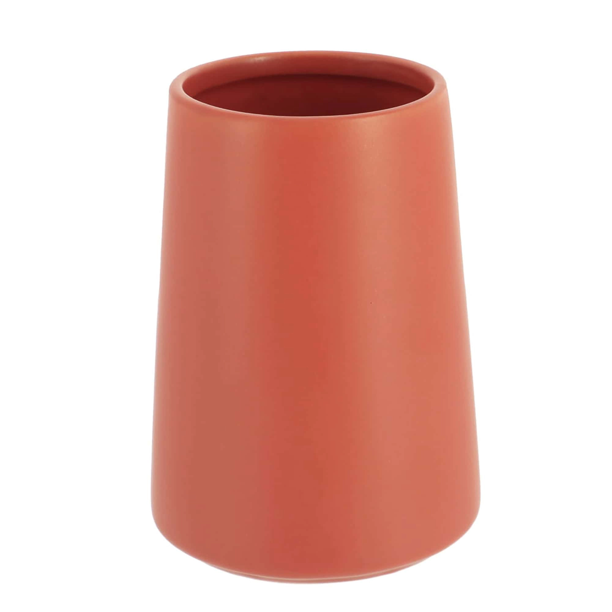 Evideco French Home Goods 14 oz Terracotta Stoneware Tumbler - Matte Toothbrush Holder, Glazed Interior